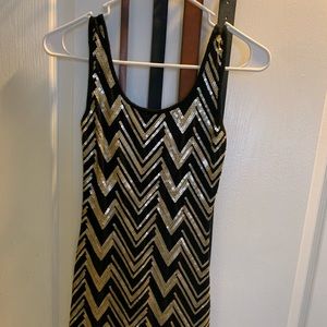Gold and black mini dress